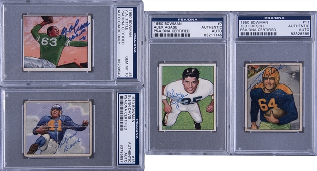 1950 Bowman Football Signed Cards PSA/DNA-Graded Collection (4 Different) Including Tittle